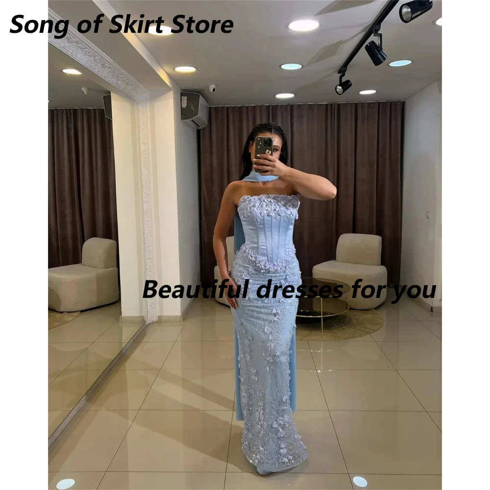 Vestido de noche lila de lujo para mujer, sin tirantes, satén suave, apliques, sirena, graduación, largo hasta el suelo, vestidos de fiesta formales personalizados