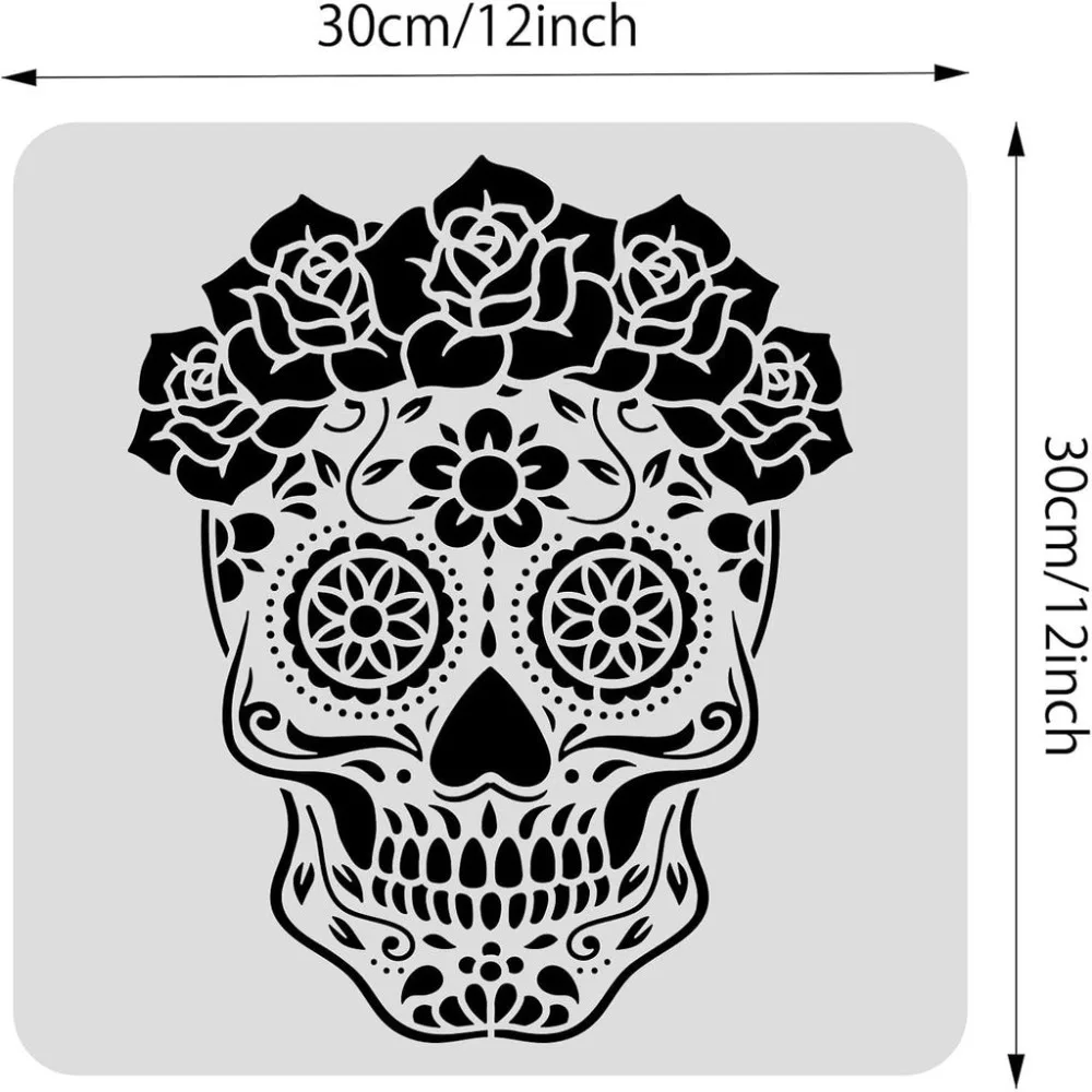 12x12 inch Mexico Sugar Skull Starry Painting Art Templates Reusable Day of the Dead Halloween Stencil for DIY Projects