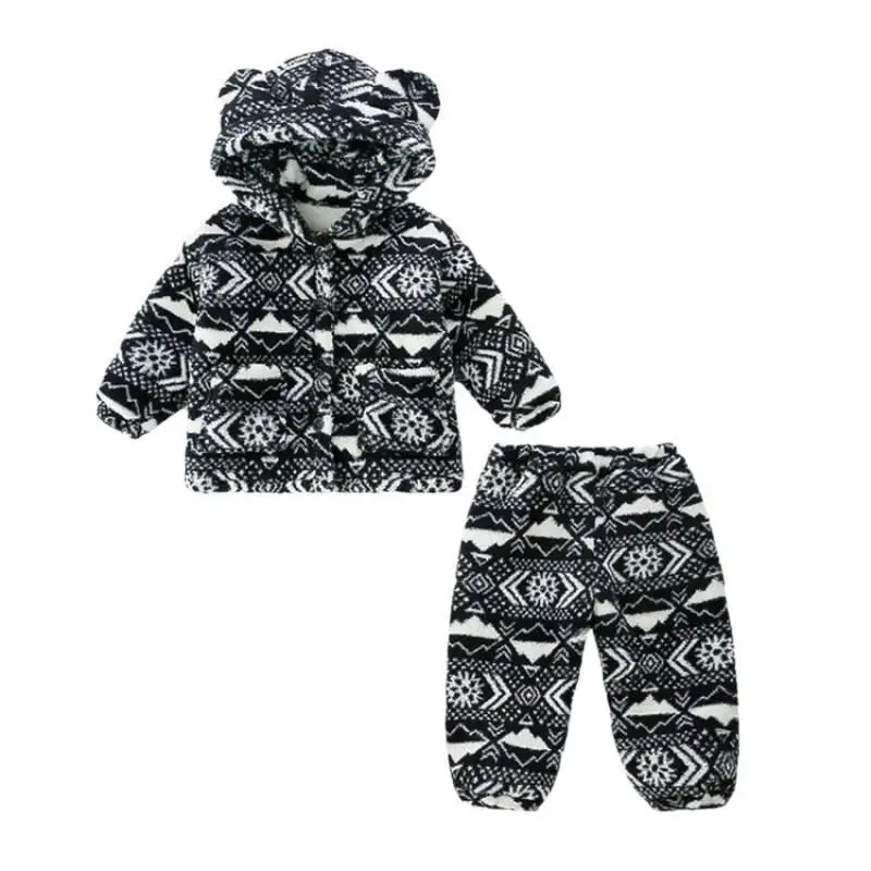 الشتاء القطن وسادة مبطنة السراويل قطعتين مجموعة الصبي هوديي القمم الطفل Kawaii موضة جديدة نمط ملابس منزلية غير رسمية منامة الملابس