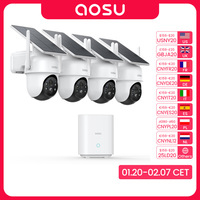 AOSU 3MP 4 Cams Kit Solar Camera System Wireless 360° View built-in Battery Security Camera Wifi Camera Set System Support Alex