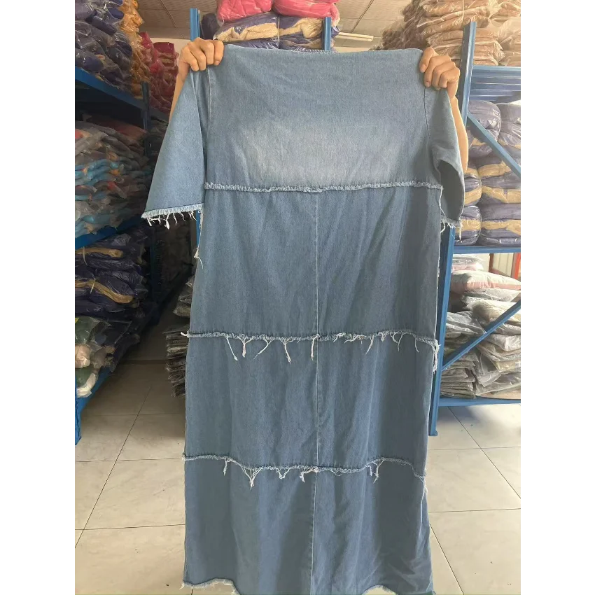 Jeans Long Dress Women V Neck Short Sleeve Summer Boho Long Denim Dresses Womens