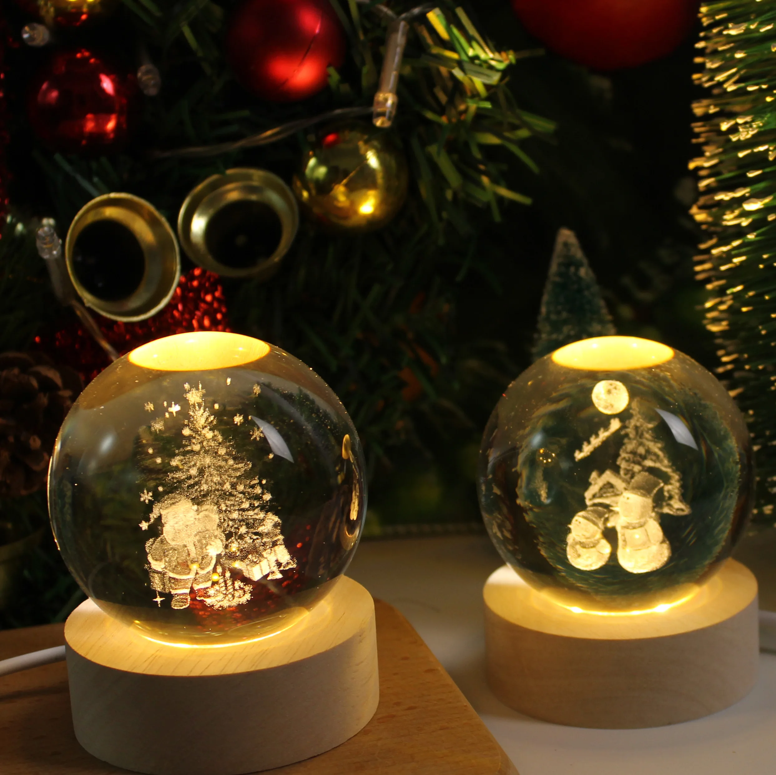 USB Powered 3D Crystal Ball Night Light LED 3D Planet Christmas Pattern Atmosphere Fairy Lamp Ideal Gift for Bedroom Decoration