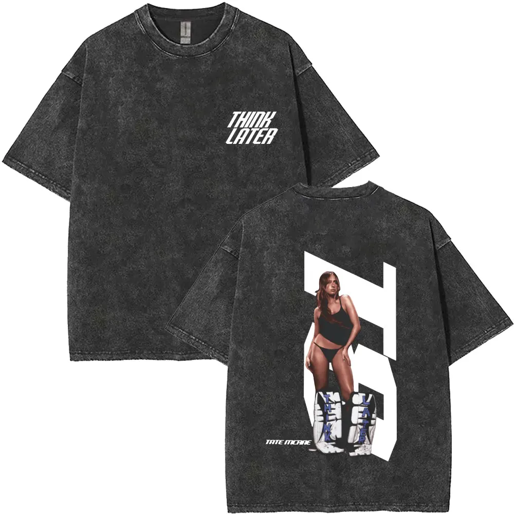 

Washed Vintage Singer Tate Mcrae The Think Later World Tour T Shirts Men Women Fashion Trend Oversized T-shirt Streetwear Unisex