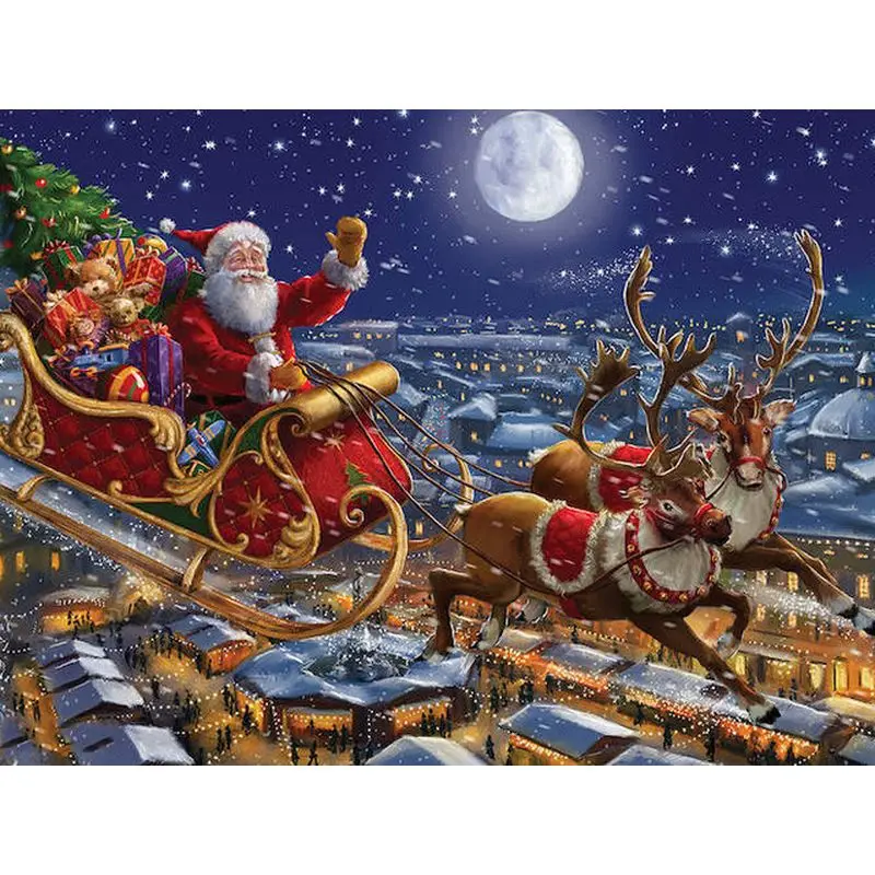 Christmas painting by numbers kit Santa flying on his sleigh Christmas painting by numbers kit Santa flying on his sleigh