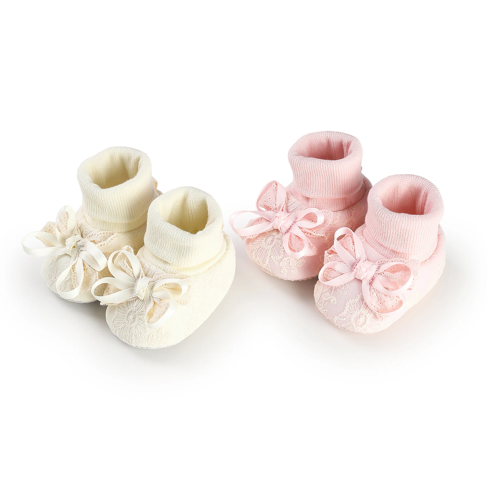 

Infant Baby Girls Winter Warm Booties Cute Lace Bow Decor Indoor Non-slip Bottom First Walker Shoes