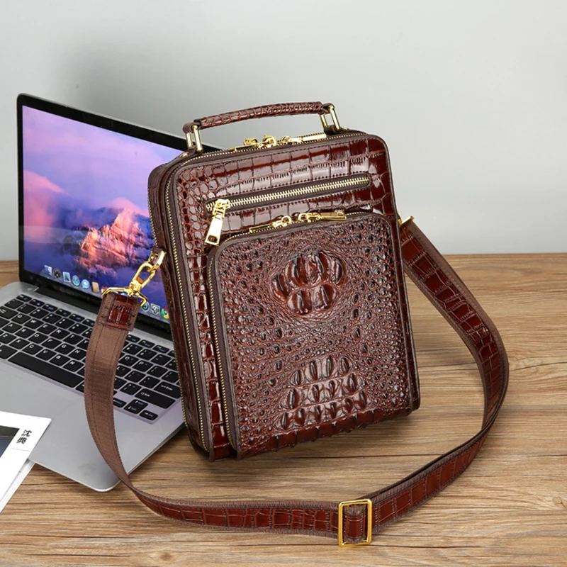 Crocodile Pattern Men's Bag Business Men Shoulder Messenger Bag Casual Handbag Cowhide Leather Vertical Сумка 가방