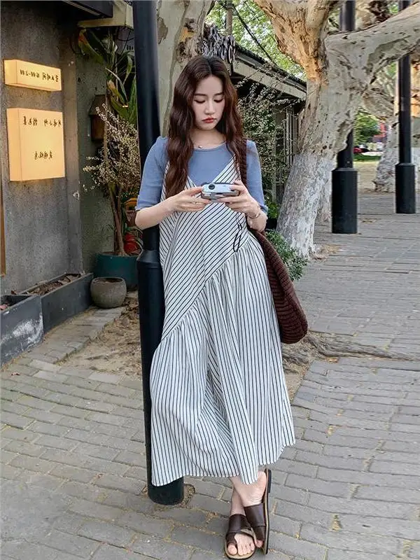 

Casual Striped Overalls Women's Summer 2025 New Korean Sle Lazy Faion Loose Wide Leg Pants High Waist Long Pants Polyeste...