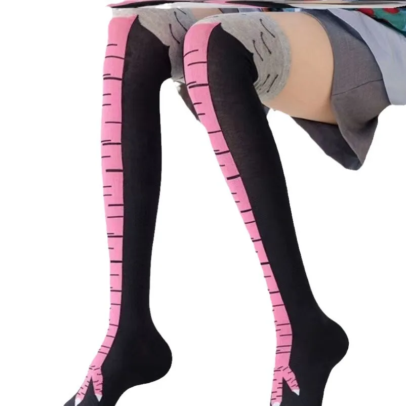 Men Woman Funny 3D Chicken Socks Print Cartoon Cosplay High Flexibility Thigh High Sock Cotton Fashion Thin Toe Feet