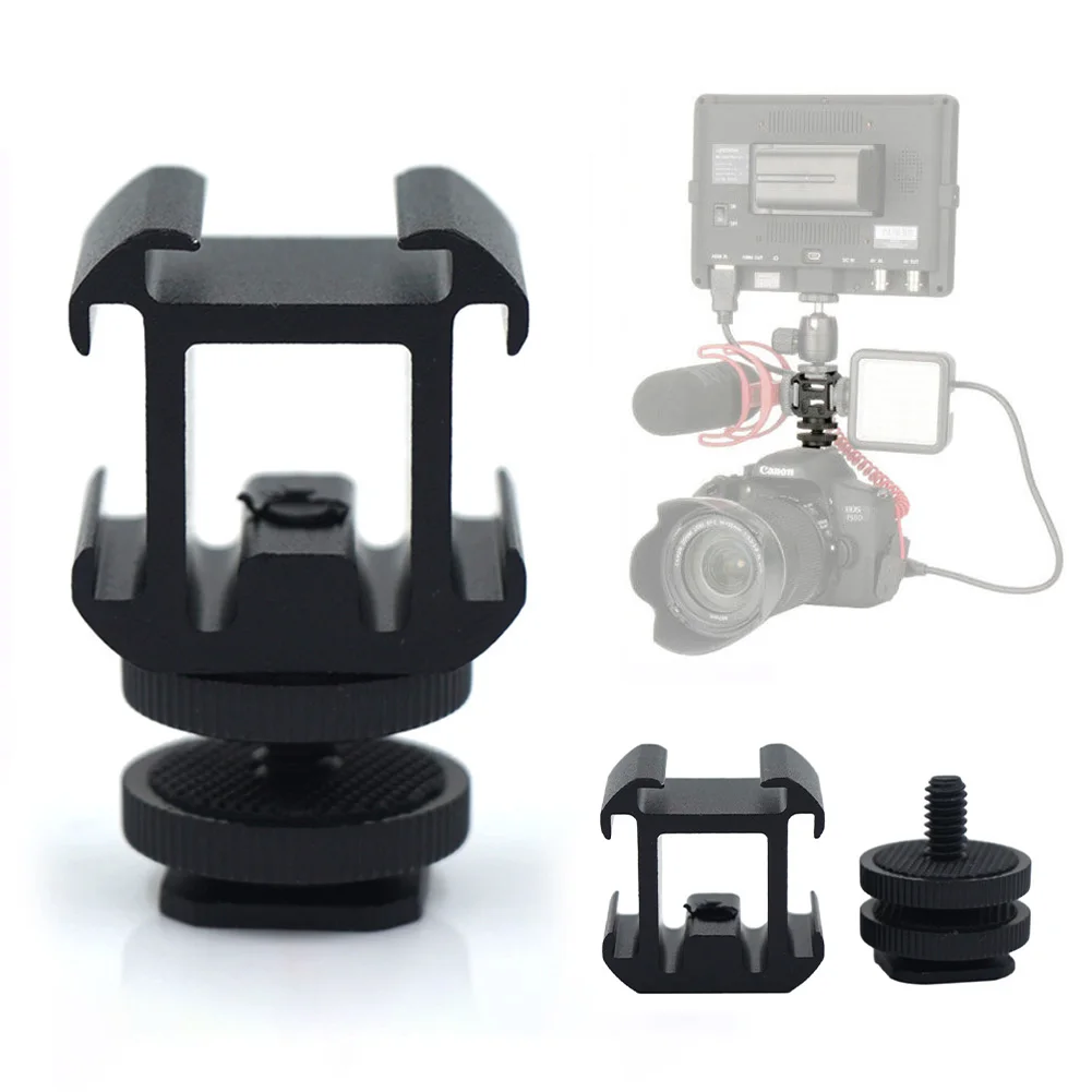 1PC Camera Three-Head Hot Boot Seat 1/4 Screw Fill Light Microphone Monitor Multi-Function One Drag Three Bases