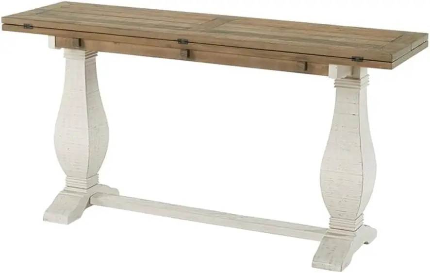 Farmhouse Solid Wood Flip Top Sofa Table White Stain And Natural