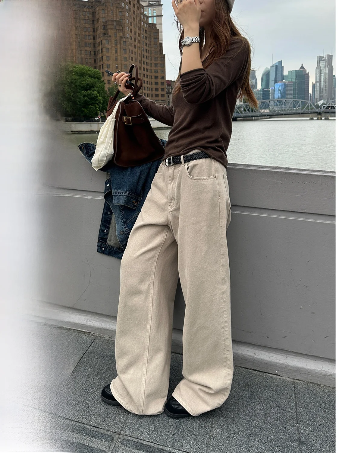 

Свободные повседневные прямые брюки для женщин, осенне-зимние, новые, широкие, удобные, хлопковые, с завышенной талией