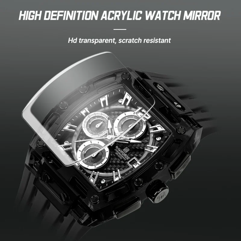 Men's Sports Quartz Watch 5ATM Waterproof Silicone Strap Brand Chronograph Casual Fashion Men's watch NF7105 Package Gifts