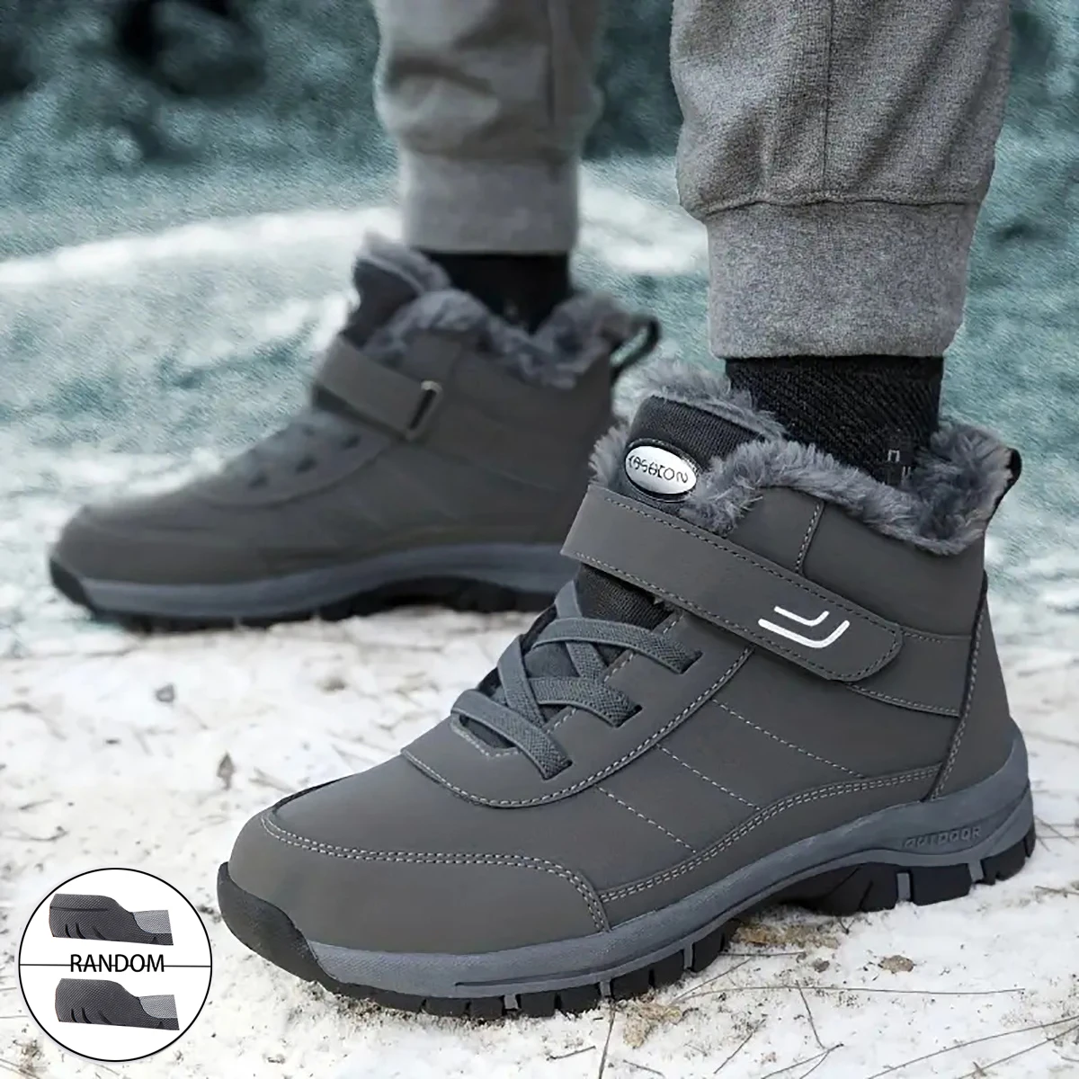 Unisex Outdoor Sports Rotating Buckle Mountain Boots Winter Outdoor Couple Fleece Lined High Top Warm Cold Resistant Boots