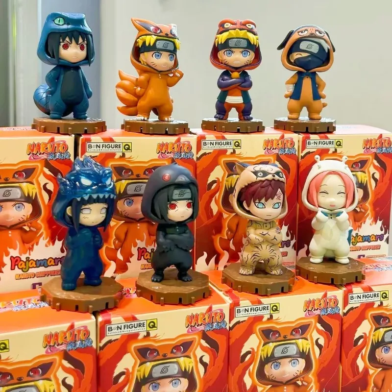Bandai Naruto Bnfigureq Pajamars Series Blind Boxes Action Figures Model Sasuke Kakashi Anime Model Ornament Surprise Box Gifts