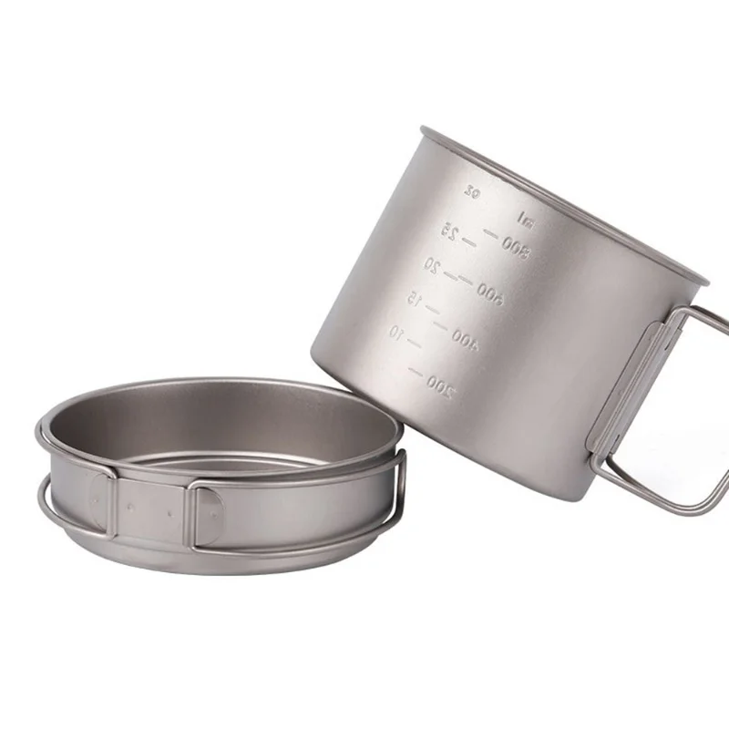 

Lixada Ultralight Titanium Cookset Outdoor Camping Cookware Set 1100ml Pot And 350ml Fry Pan With Folding Handles