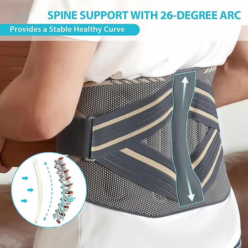 Copper Fiber Back Brace for Women and Men Lower Back Pain Waist Support with 26-Degree Arc Lumbar Belt Herniated Disc