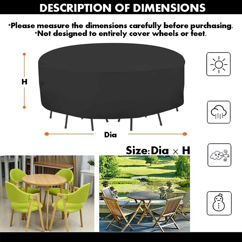 10 Sizes Outdoor Furniture Cover Patio Round Table Chair Set Waterproof Cloth 420D Sofa Protection Rain Snow Dustproof Covers