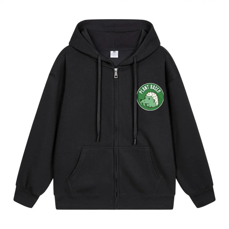 

Men's Zip-Up Hoodie Green Circle With White Text 2025 New Style Casual Couples’ Style Casual and Loose