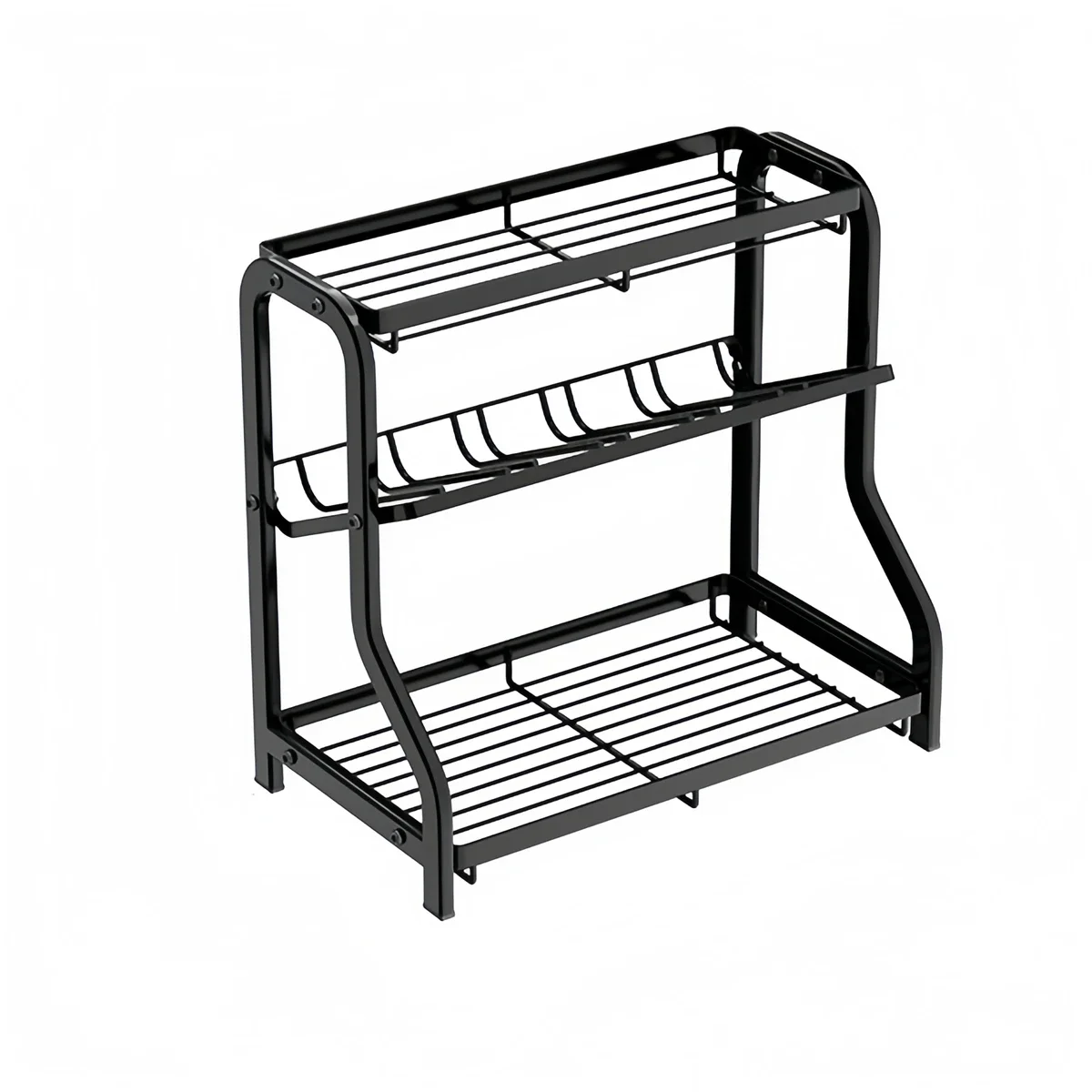 Standing 3 Tier Metal Spice Rack Organizer for Kitchen Countertop Seasoning Holder with Inclined Design Black White