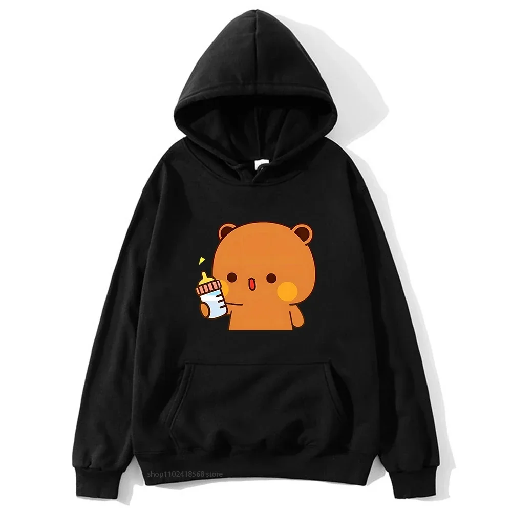 Bubu يهتم من Dudu - يعطي الحليب لسترات Dudu ذات القلنسوة للزوجين ملابس الرجال/النساء الباندا والبراوني الدب بلوفر علوي #5