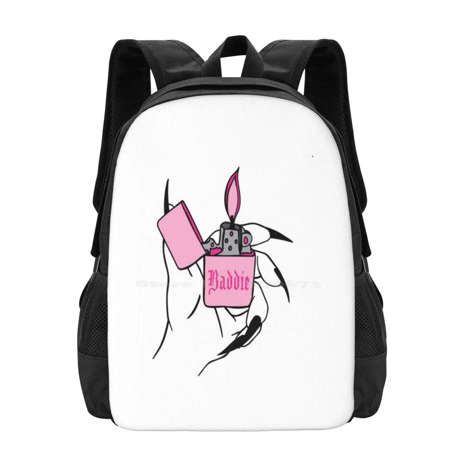 Baddie Pattern Design Bagpack School Bags Hot Girly Nails Pink Confidence Powerful Flame Lighter Customize Elegant Flawless