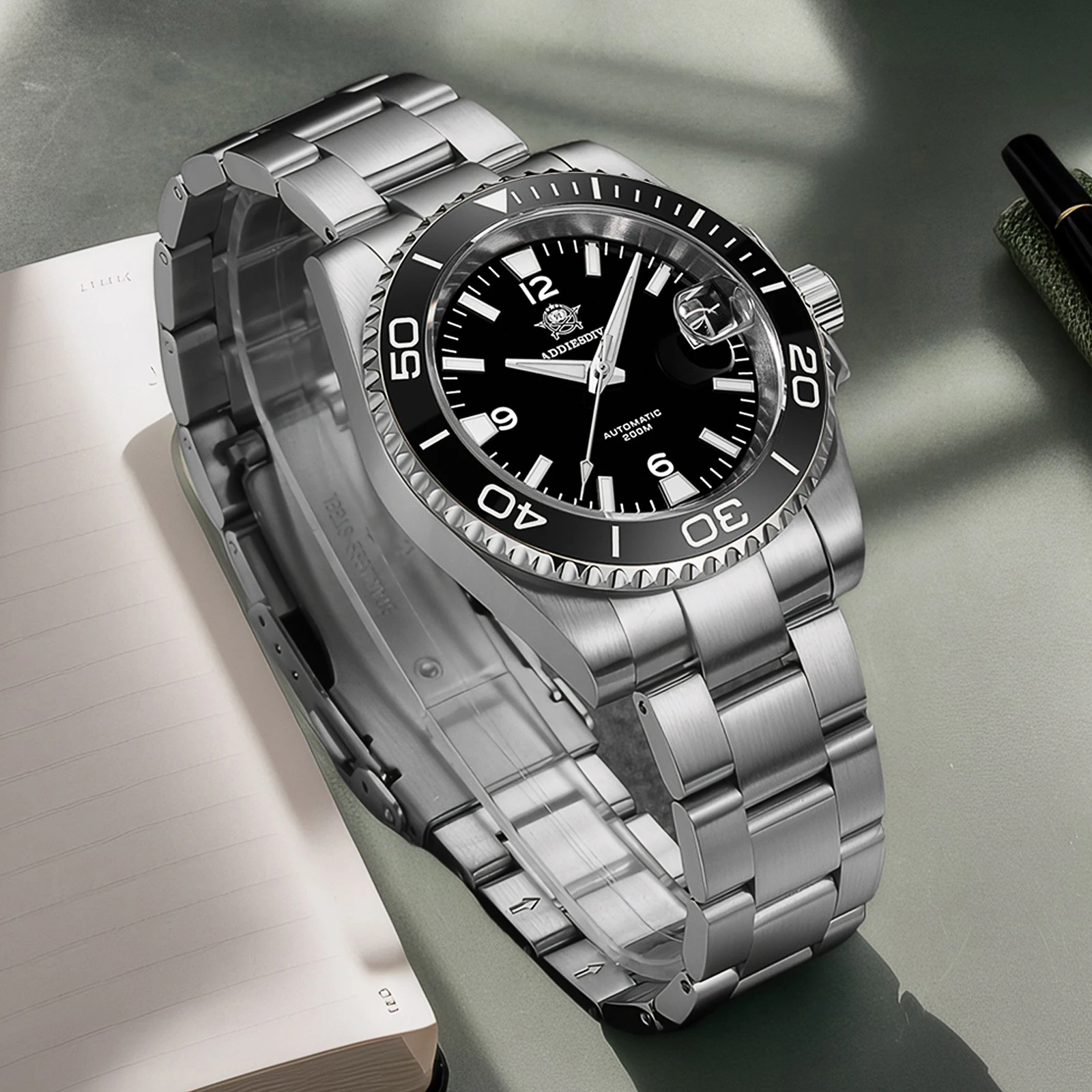 

ADDIESDIVE Men's Automatic Watch 200m Waterproof Mechanical Wristwatch Sapphire Stainless Steel Watches Relogio Masculino AD2505