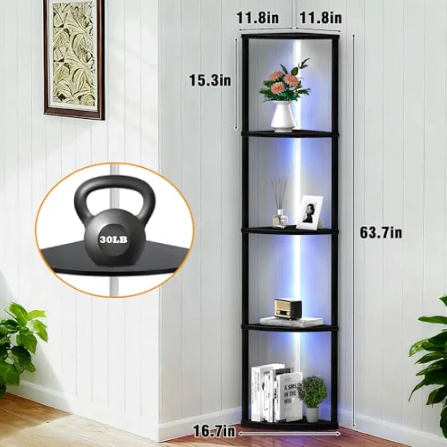 5-Tier Corner Shelf with Light, 63.7