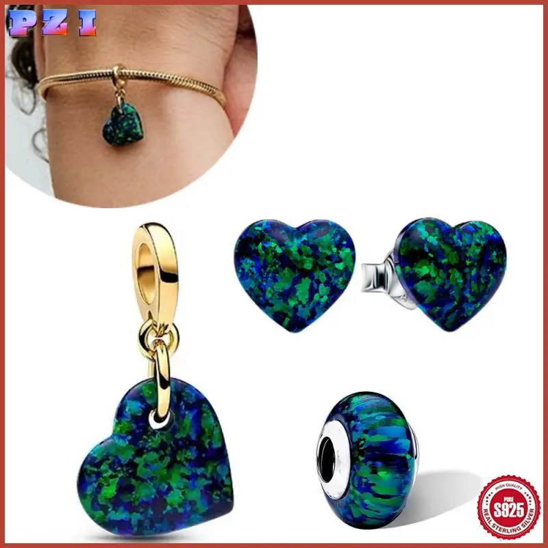 

Sterling 925 Silver Beads Blue Green Illusion Heart Series Charm Fit Women's Bracelet Necklace Earrings Diy Jewelry Gift