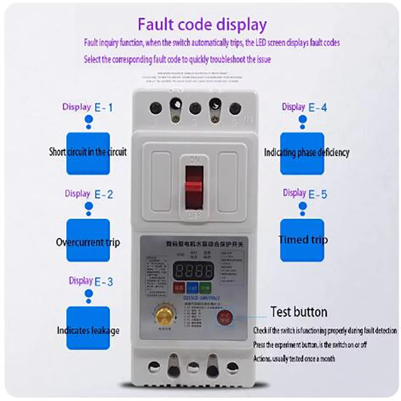 Missing phase overload circuit breaker DZ15 motor protector motor water pump 380V digital display timing leakage switch