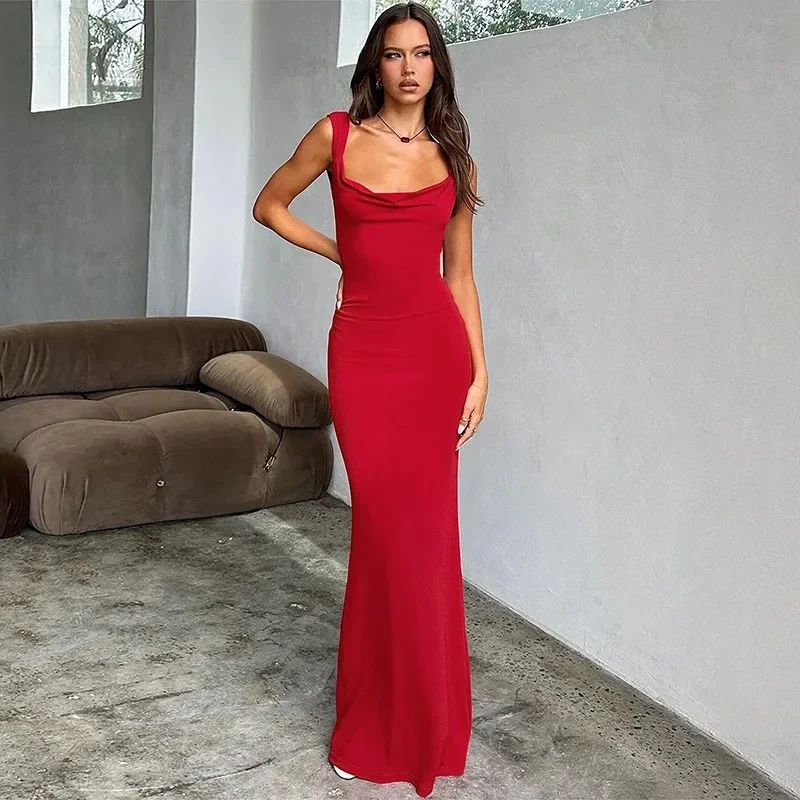

Women Sleeveless Solid Bandage Slim Elegant Wedding Birthday Party Robe Sexy Backless Straps Maxi Dress Spring Summer Clothes