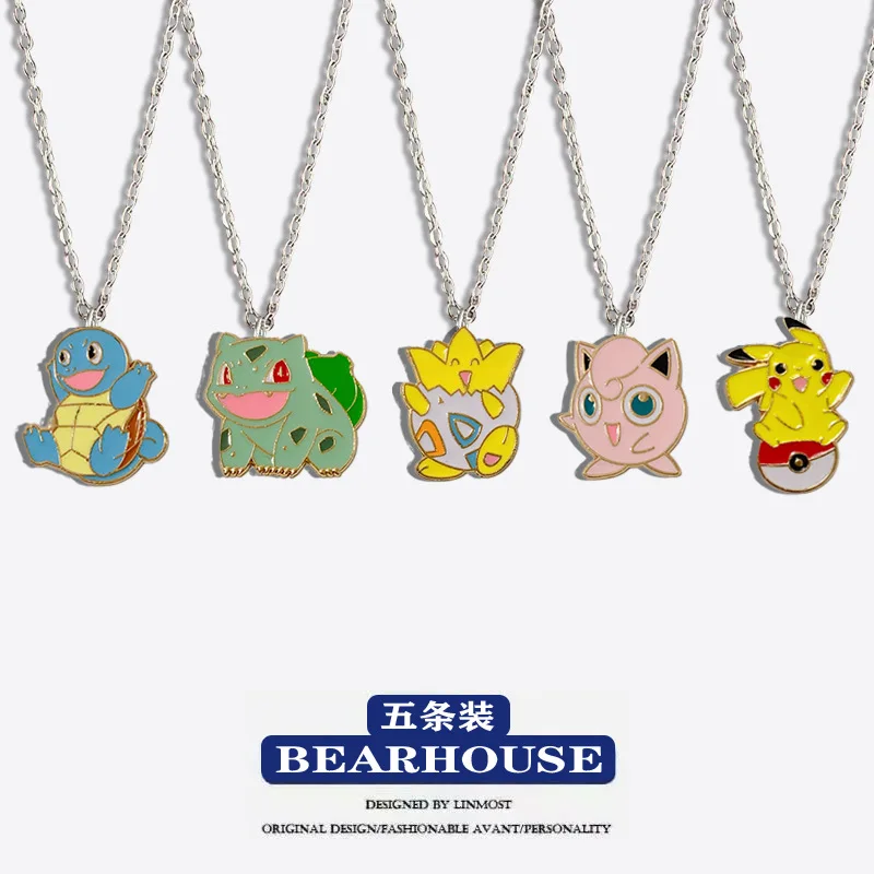 สร้อยคออะนิเมะโปเกมอนปิกาจูรูปการ์ตูน Pikachu Bulbasaur สร้อยคอของเล่นเด็กจี้ kado ulang tahun โซ่คาวาอี้