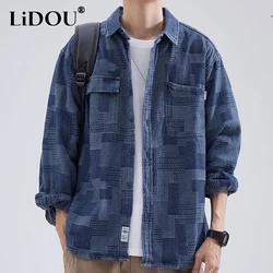 Spring Autumn New Fashion Temperament Trend Japanese Denim Jacket Man Simple Casual Loose Vintage Male Tops Streetwear Clothes