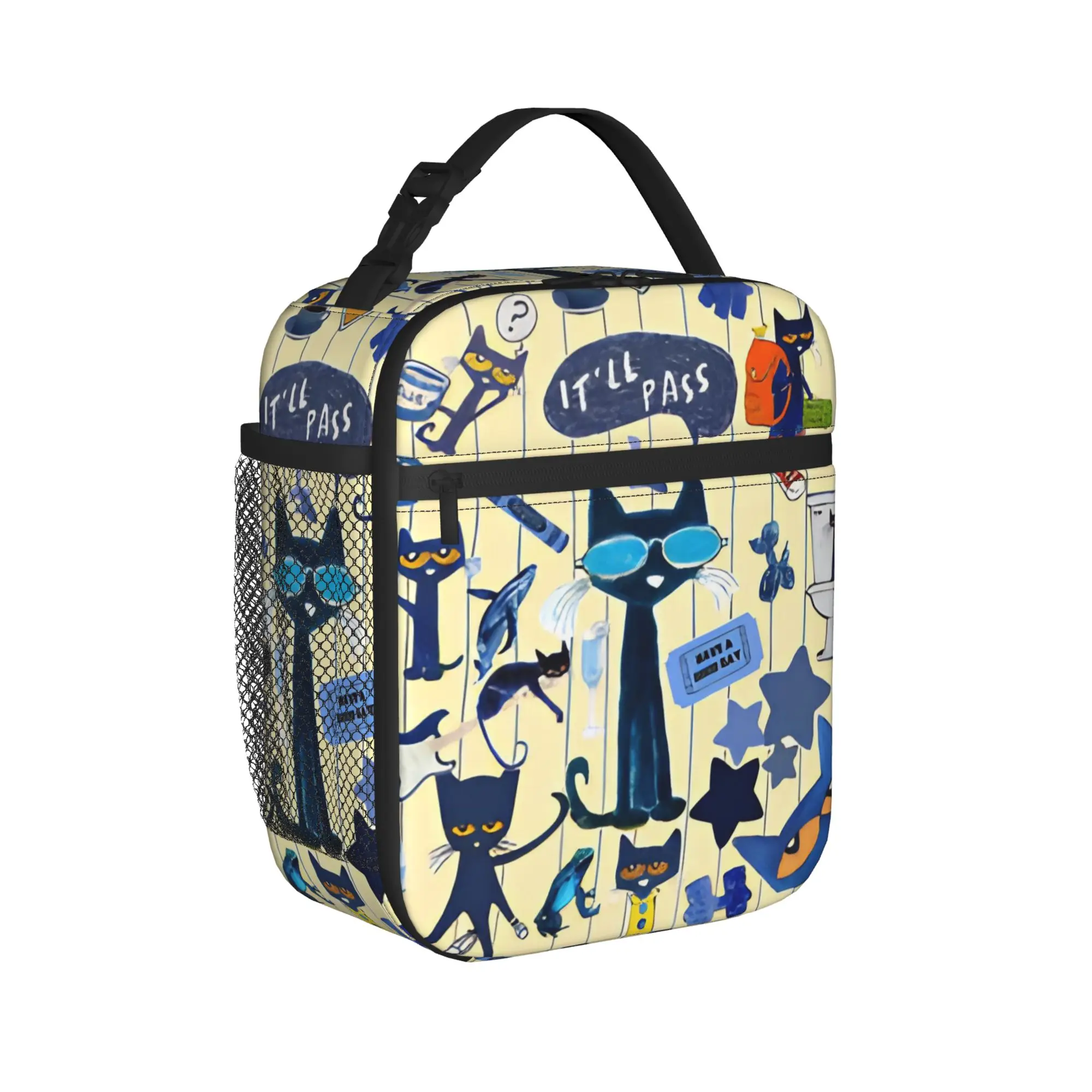Pete the Cat  Insulated Lunch Bag Thermal Bag Reusable,Meal Container Cartoons Leakproof Tote Lunch Box Food Handbags Beach