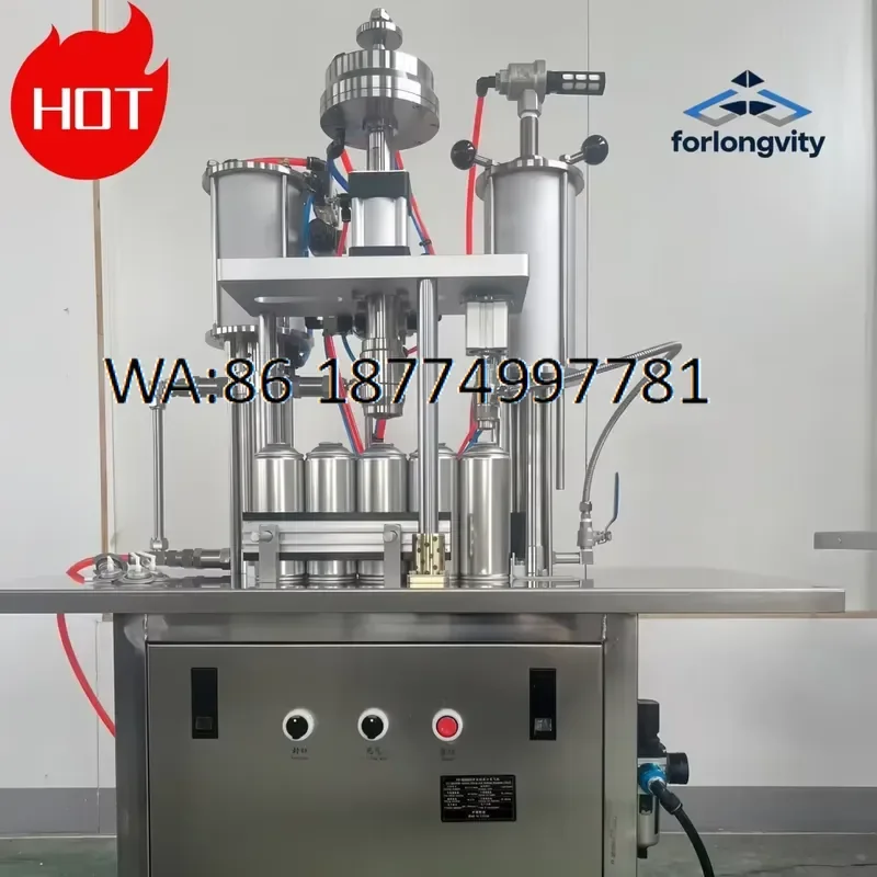 custom Three Function Pneumatic Semi Automatic Aerosol Filling for Food Capping Sealing Stainless Steel 304 High