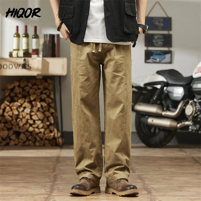 HIQOR Men Cargo Pants 2024 Spring New In Straight Tube Outdoor Work Workwear Hombre Baggy Casual Pant Y2k Male Trousers For Men