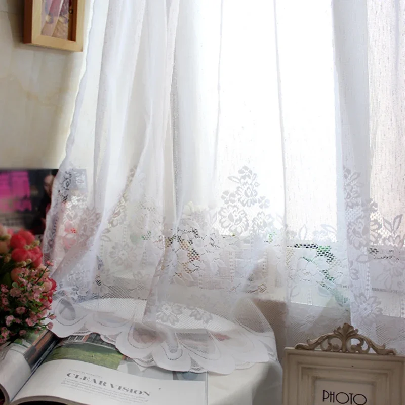 Korean small fresh white lace mesh sheer flower coffee half curtain door kitchen bedroom window partition curtain drape QT030-40