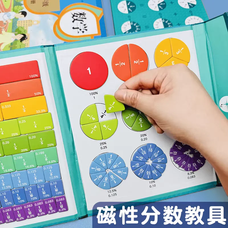 Montessori Enlightenment with Fun Arithmetic Teaching Aid Cognitive Educational Toys Magnetic Fraction Puzzles for Math Mastery