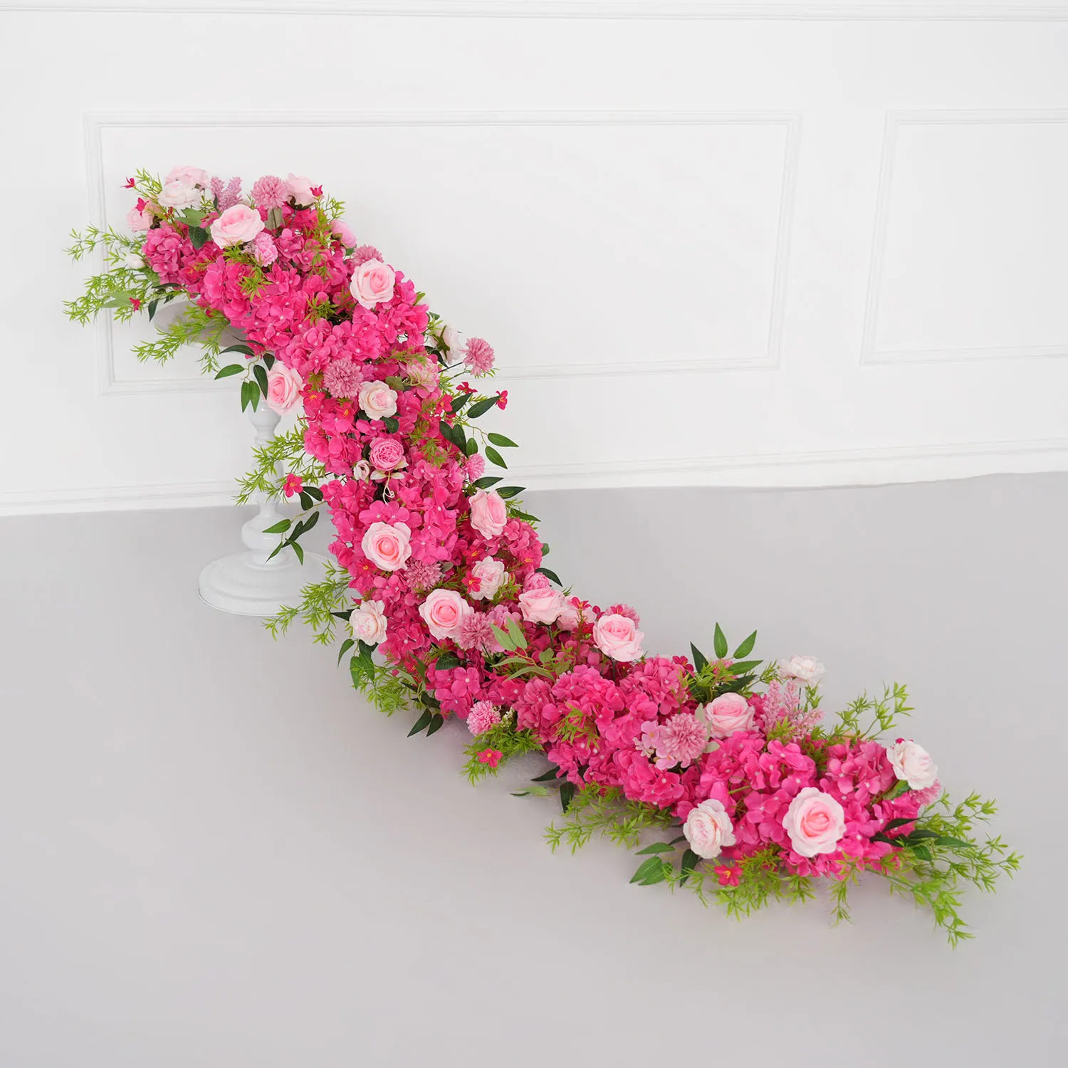 Uflower 1m/2m Pink Rose Hydrangea Flower Row Runner Artificial Flowers Wedding Backdrop Decor Floral Party Prop Window Display