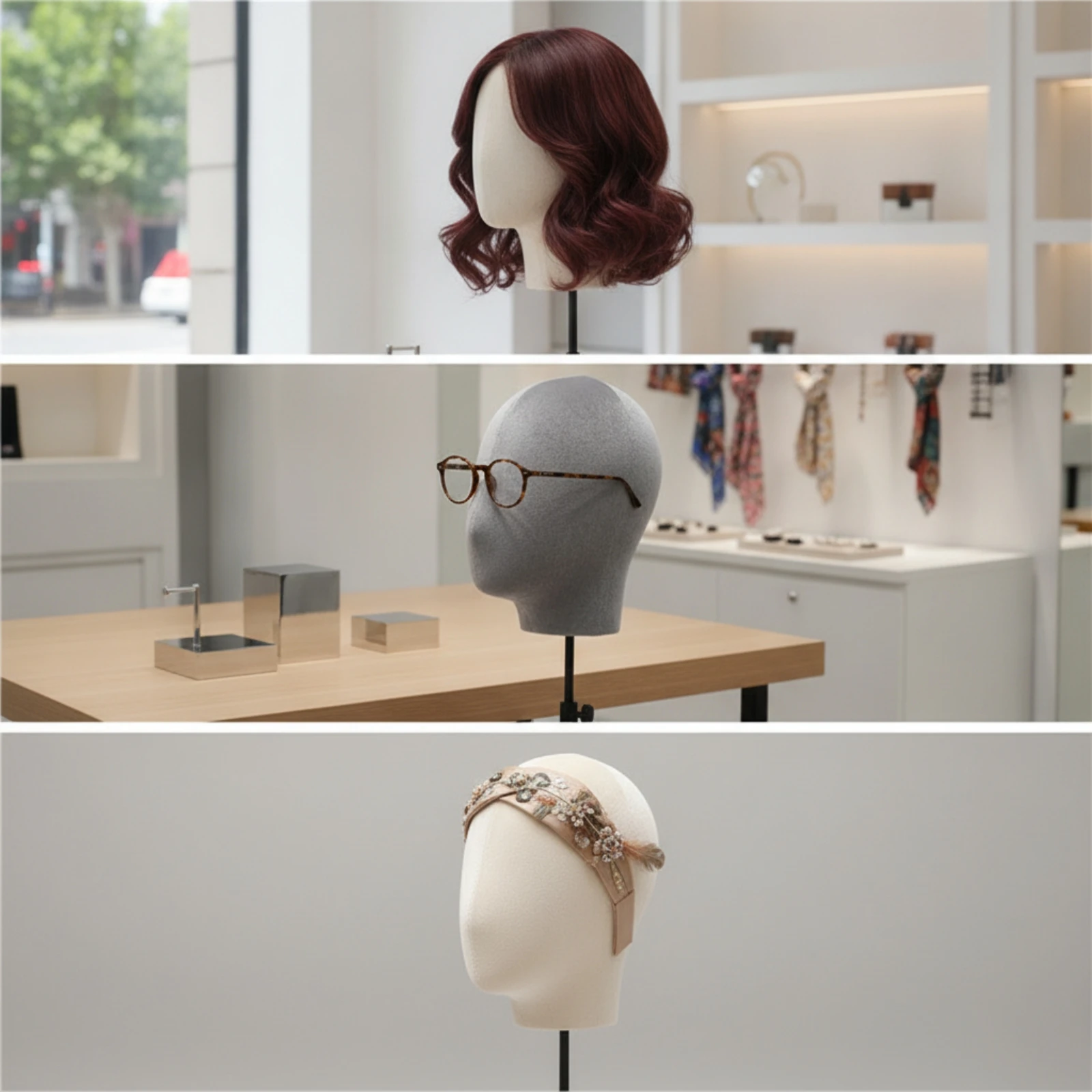 スタンド付きマネキンヘッド-高さ調節可能なベルベットマネキンヘッド-ヘアスタイリスト、小売店、ウィンドウディスプレイ用