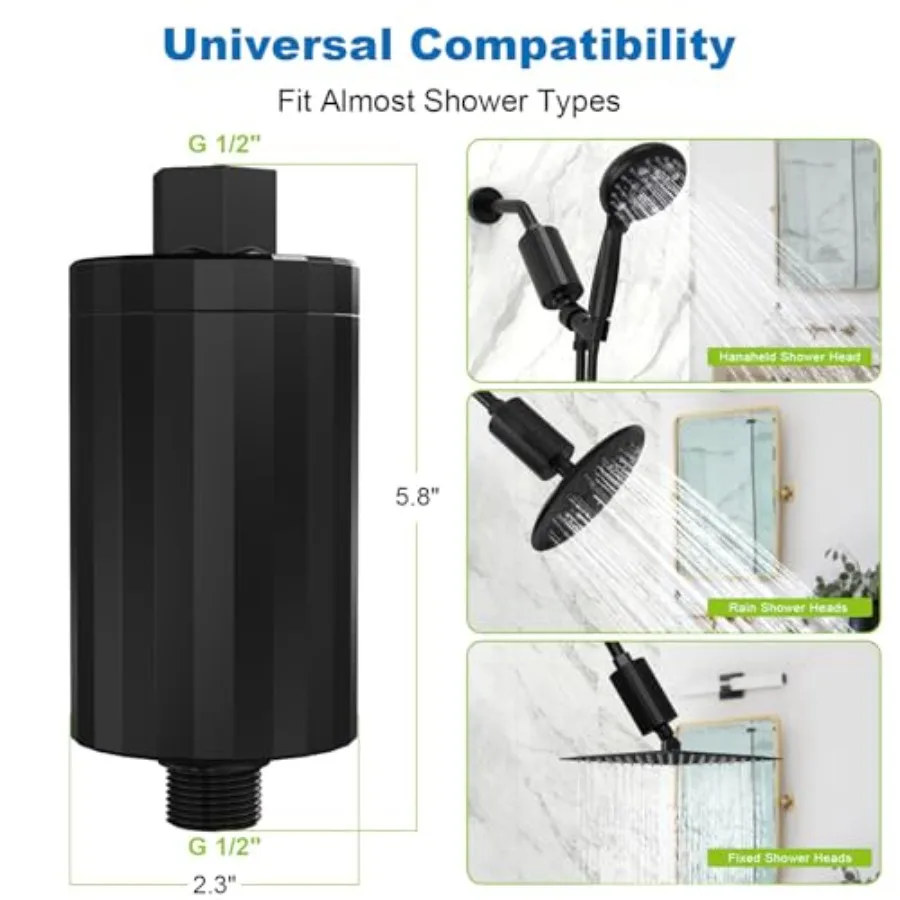 Filtr do głowicy prysznicowej ALL METAL KDF 55 z filtrem witrażowym C, E i A do twardej wody, wysokociśnieniowy, uniwersalny filtr do wody pod prysznic.