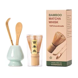 Batidor de polvo de bambú 4 en 1, cucharadita, tazón de cerámica, té tradicional, juegos de batidor de Matcha (Chasen), accesorios para hacer té en el hogar