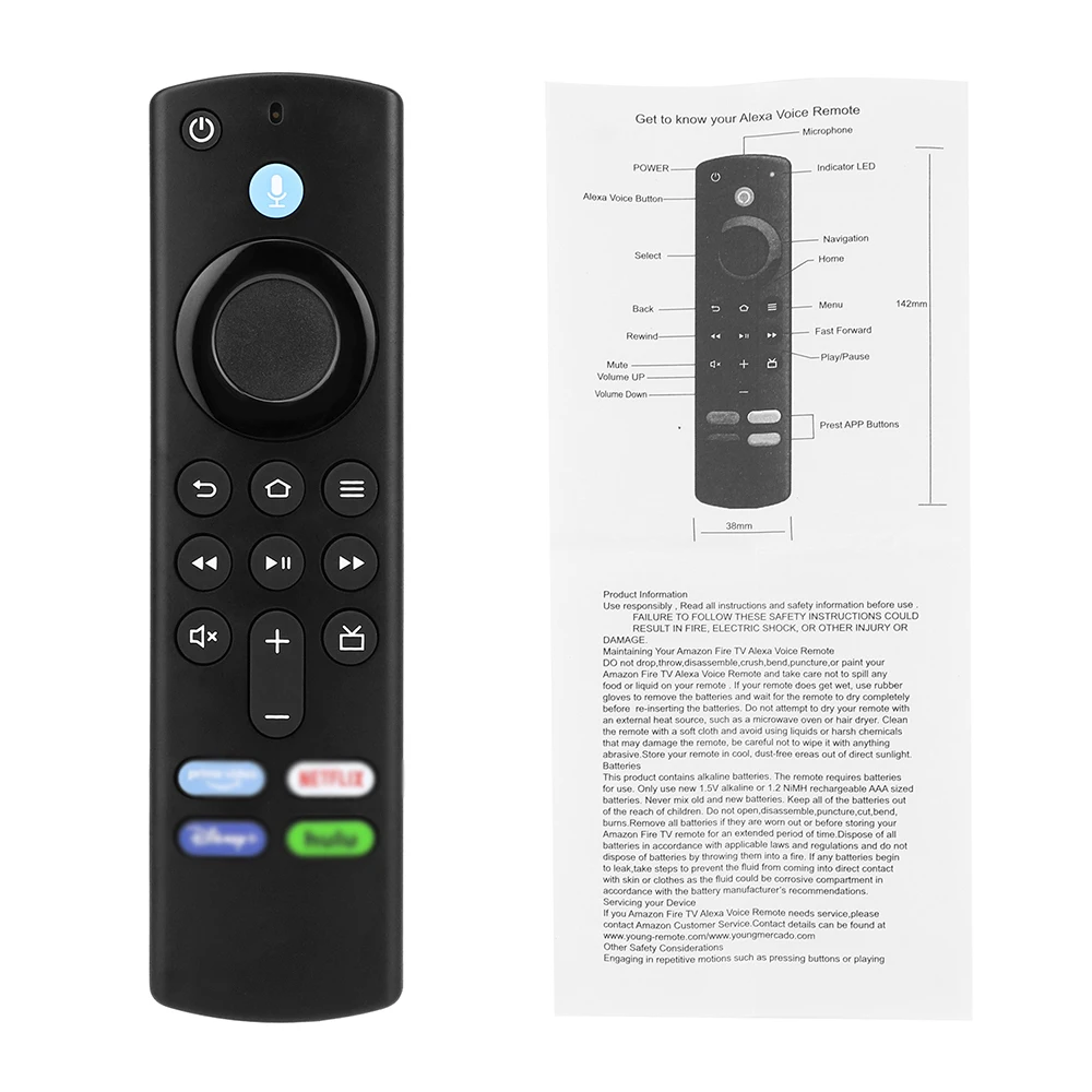 Replacement Voice Remote Controller for Smart Fire TV Stick 3rd Gen Fire TV Cube Fire TV Stick Lite 4K with AMZO Music Button