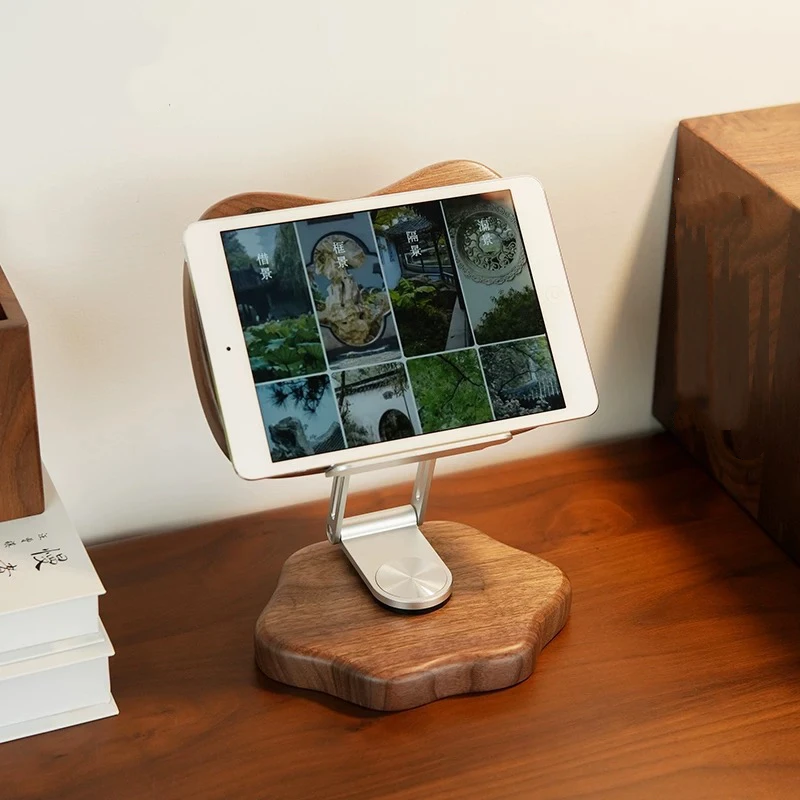 Черное ореховое дерево подходит для планшета iPad, специальная подставка, настольная офисная игра, складная на 360° °   вращающаяся опорная подставка