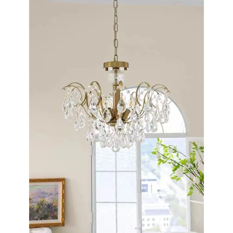 Retro luxury French crystal chandelier, American postmodern bedroom, living room, dining room, creative study room lighting