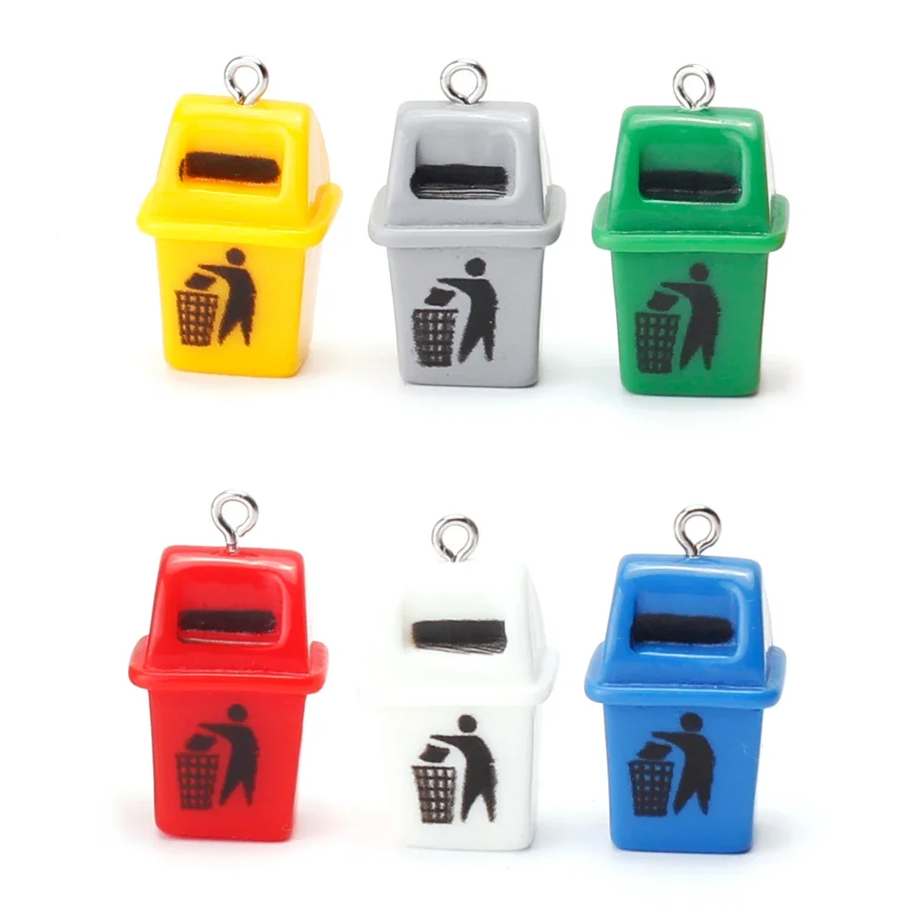 10pcs Funny Simulation Dustbin Charms Resin Trash Can Pendant for Keychain Phone Decoration Necklace Diy Jewelry Making Supplies