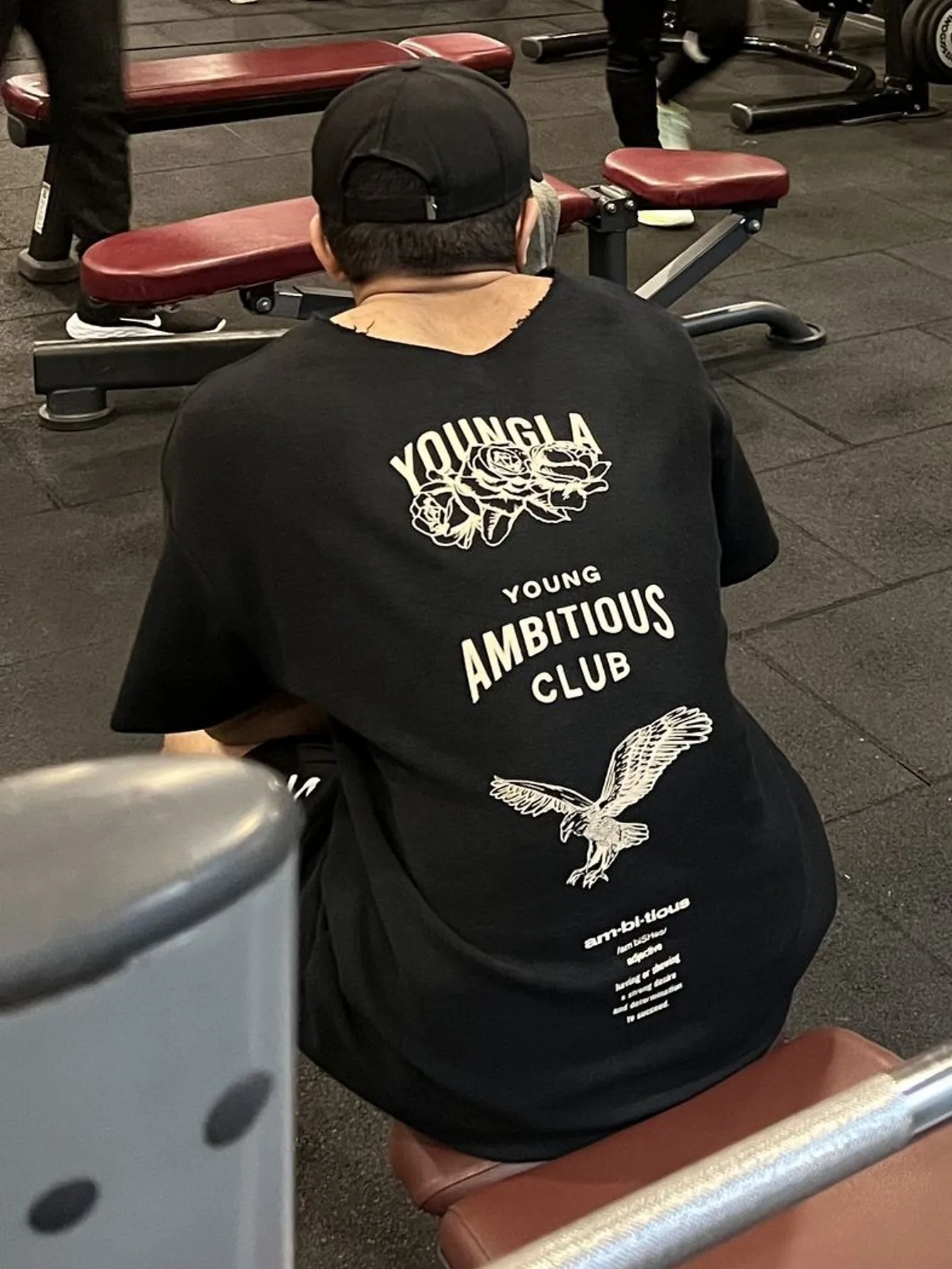 2024 Men's Trendy Short Sleeves Fitness Print Large Collar Damaged Top Loop Pure Cotton Style Heavyweight Short Sleeve T-shirt