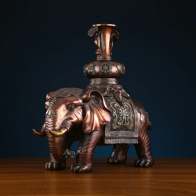 Brass elephant ornament eight treasures Taiping object treasure bottle elephant home living room office decoration