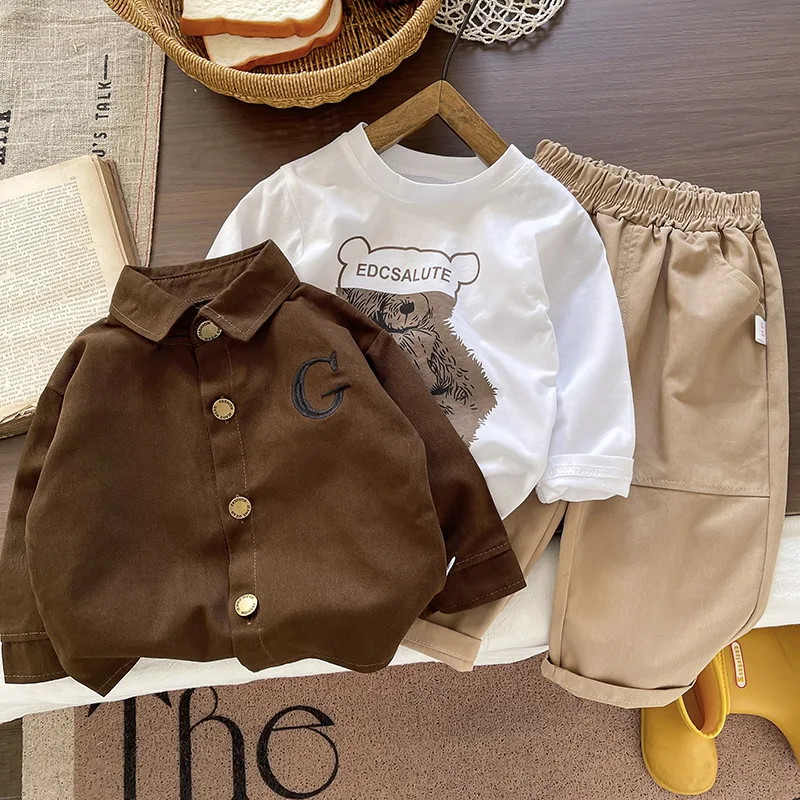 

Boys Clothing Sets Spring Autumn 2025 Children Cotton Shirts T-shirts Pants 3pcs Casual Suit For Baby Tracksuits Kids Outfits 5Y