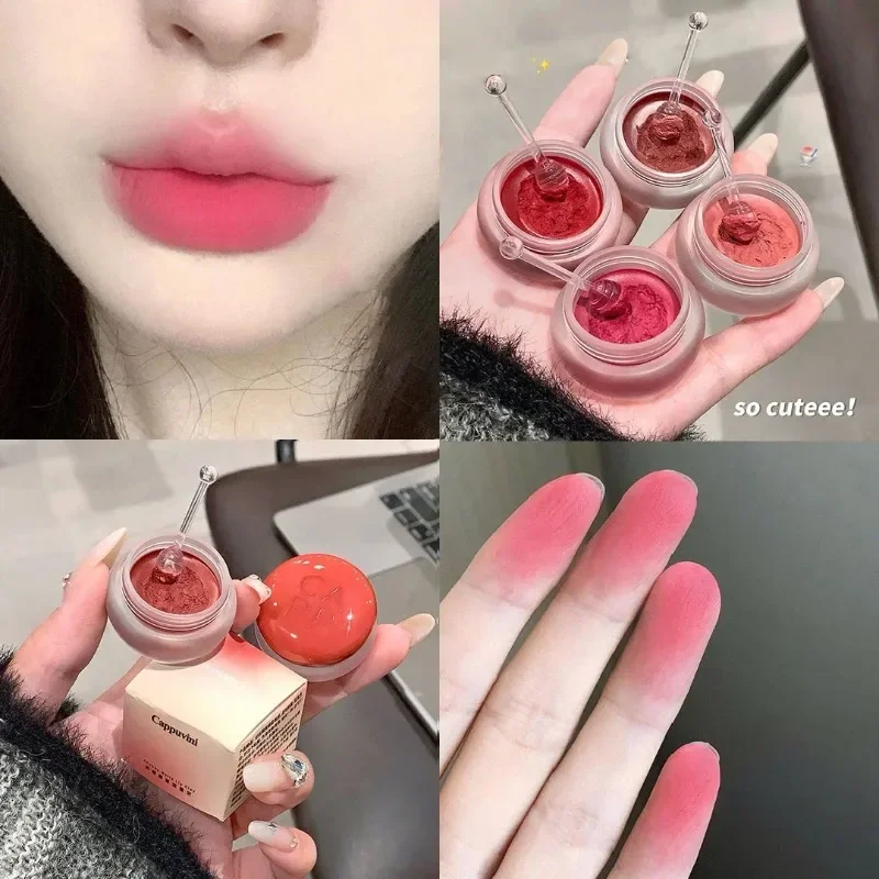 Cappuvini Canned Lip Mud Matte Velvet Mousse Lip Gloss Moisturizing Lipstick Cheek Blush Cream Tint Lips Korean Makeup Products