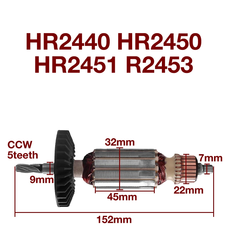 AC220-240V Armature Rotor Accessories Replacement for Makita HR2440 HR2450 HR2451 HR2453 Hammer Armature Anchor Power Tools